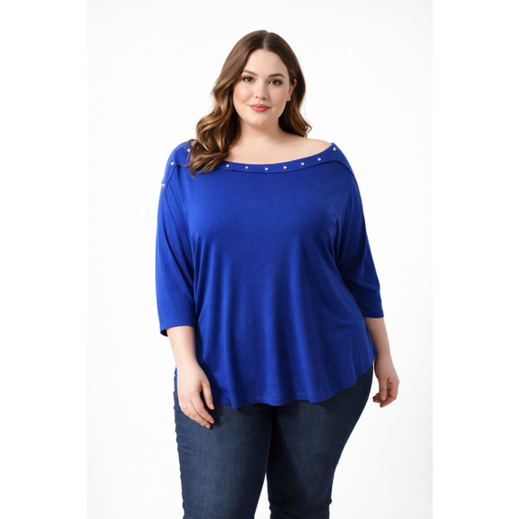 Karen Scott Tops - Karen Scott Silver-Tone Stud Boat-Neck Top NWT 2X